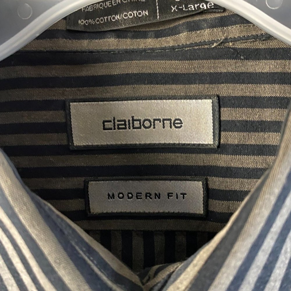 Claiborne Long Sleeve Button Up Shirt XL 17.5 34/35 Striped Modern Fit Cotton - Picture 3 of 8